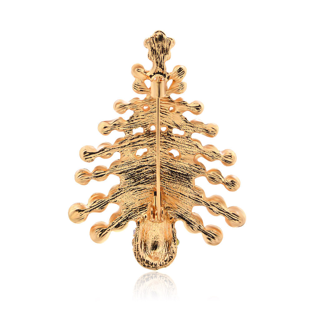 Alternate view of the Christmas Tree Brooch, highlighting its polished rose gold finish and sturdy pin closure.