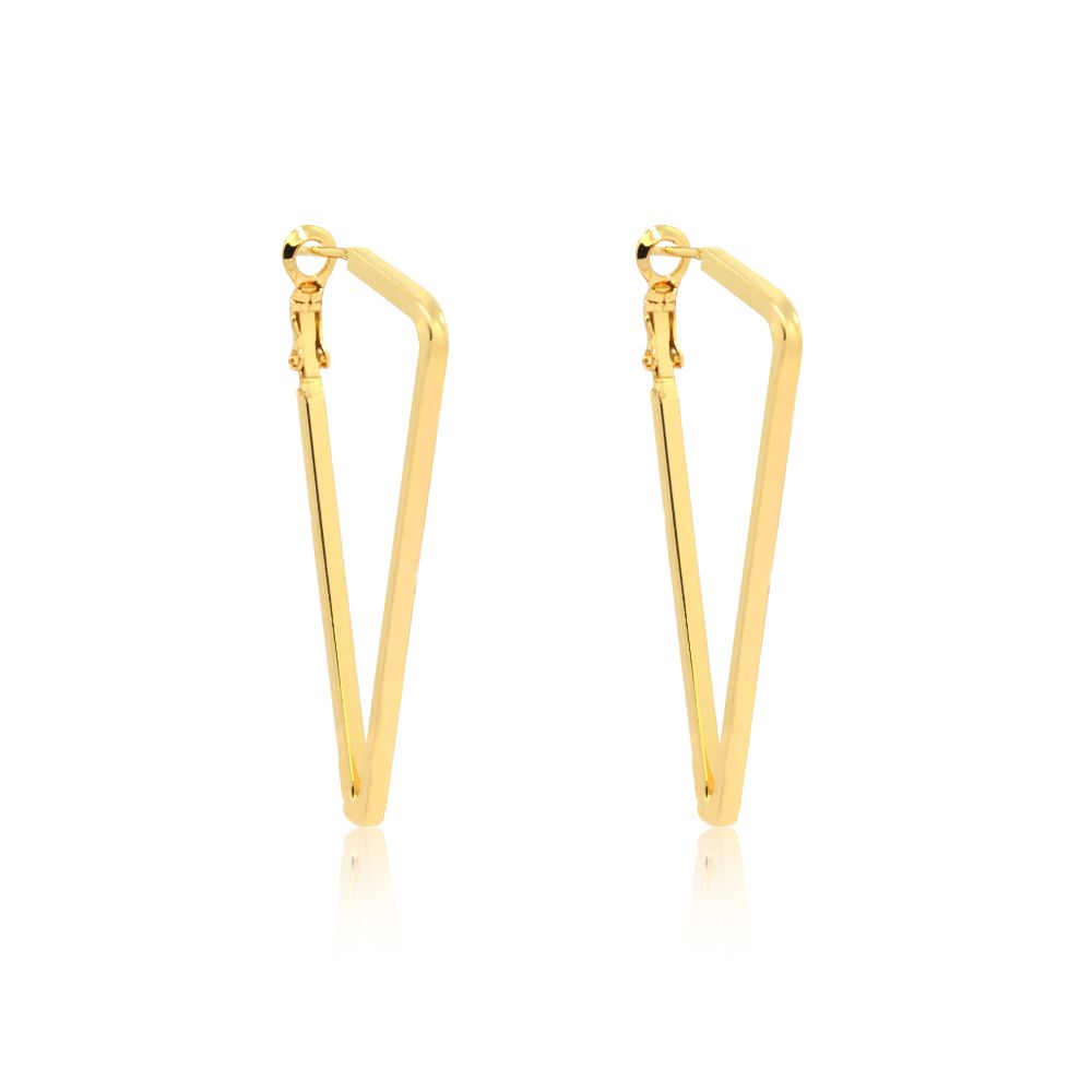 Detailed view of the Gold Hoop Polished Triangle Earrings