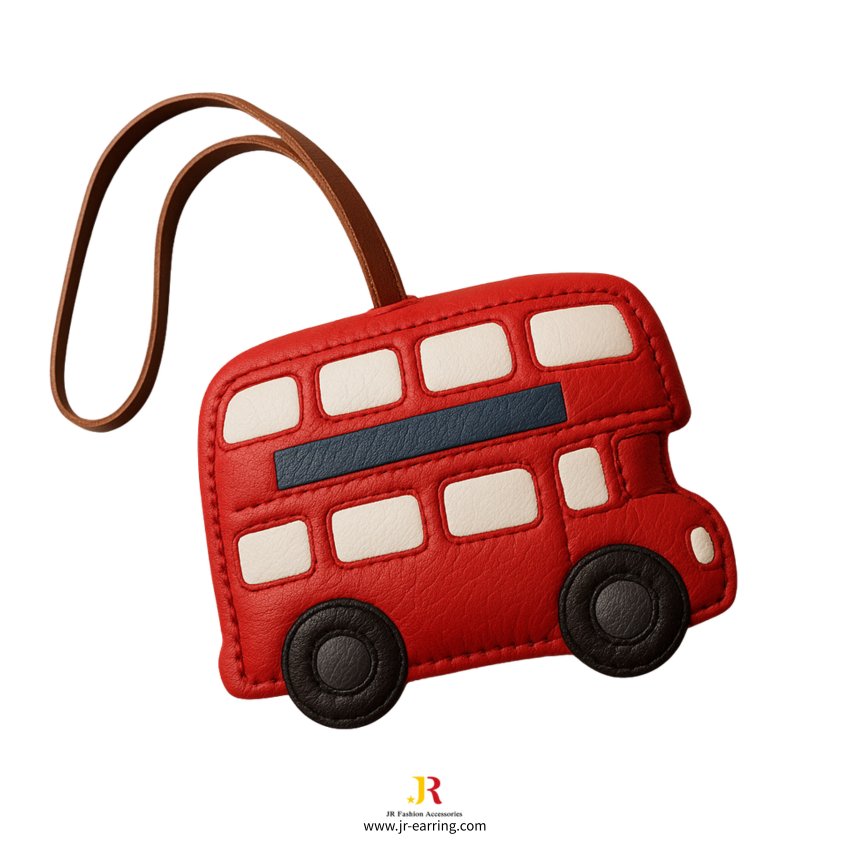 Custom red leather double-decker bus keychain by JR Fashion Accessories