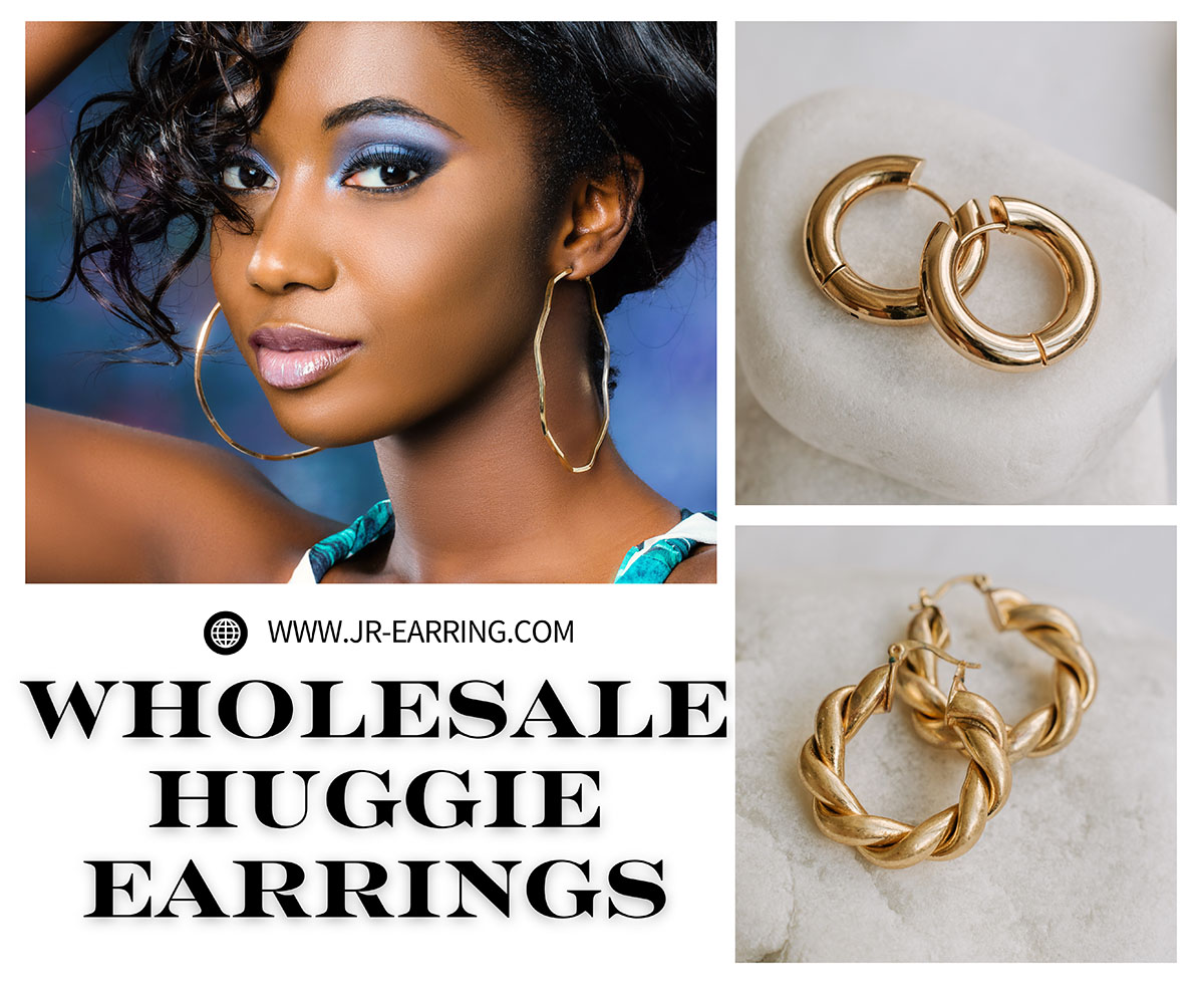 A collection of wholesale gold huggie hoop earrings from JR Fashion Accessories.