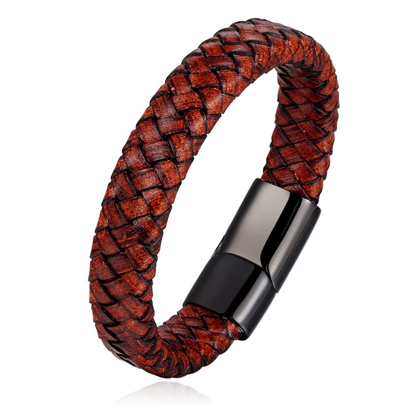 Buy COOLSTEELANDBEYOND Metallic Brown Genuine Leather Wristband Mens Wide  Leather Bracelet with Snap Button at Amazon.in