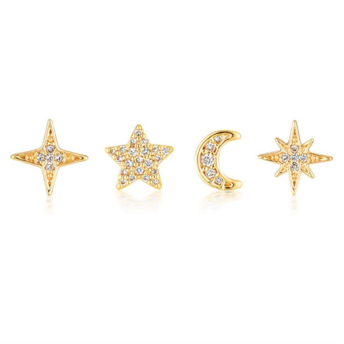 Star and moon stud earrings. Stud Earrings. Star Moon Stud Earrings Set ...