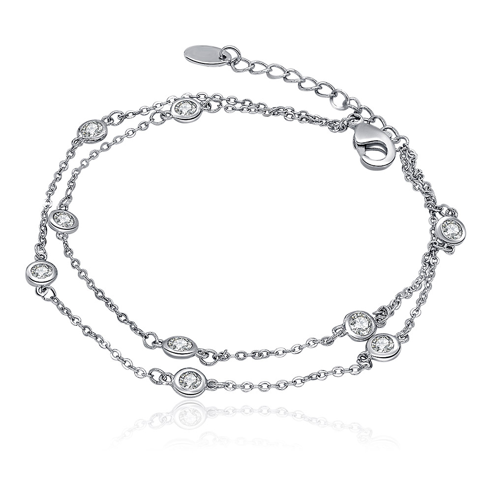 Round Bezel Set Link Chain 2 Row Bracelet Wholesale Jewelry | JR ...