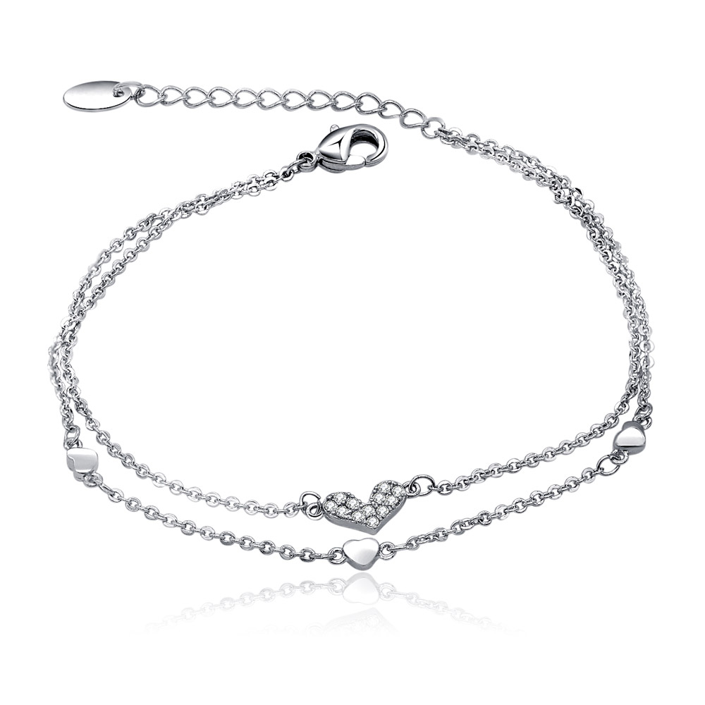 Double Chains Silver Heart CZ Charm Bracelets Jewelry Manufacturers ...