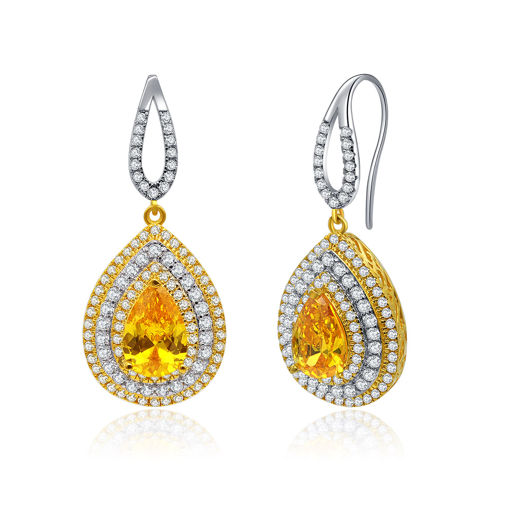 Enticing Bright Yellow Topaz Drop Earrings Wholesaler | JR Fashion ...