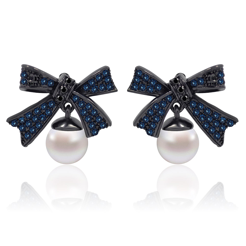 Blue Bow Pearl Earring supplier | JR Fashion Accessories