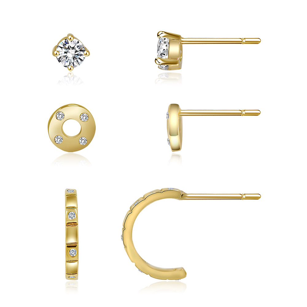 Gold Tone Combo 3 in 1 Stud Earrings Wholesale Jewelry Supplies