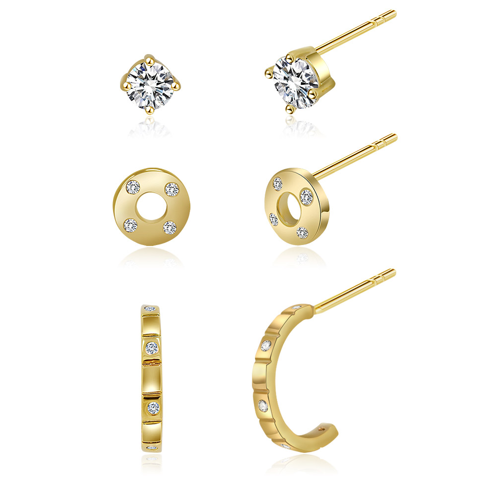 Gold Tone Combo 3 in 1 Stud Earrings Wholesale Jewelry Supplies