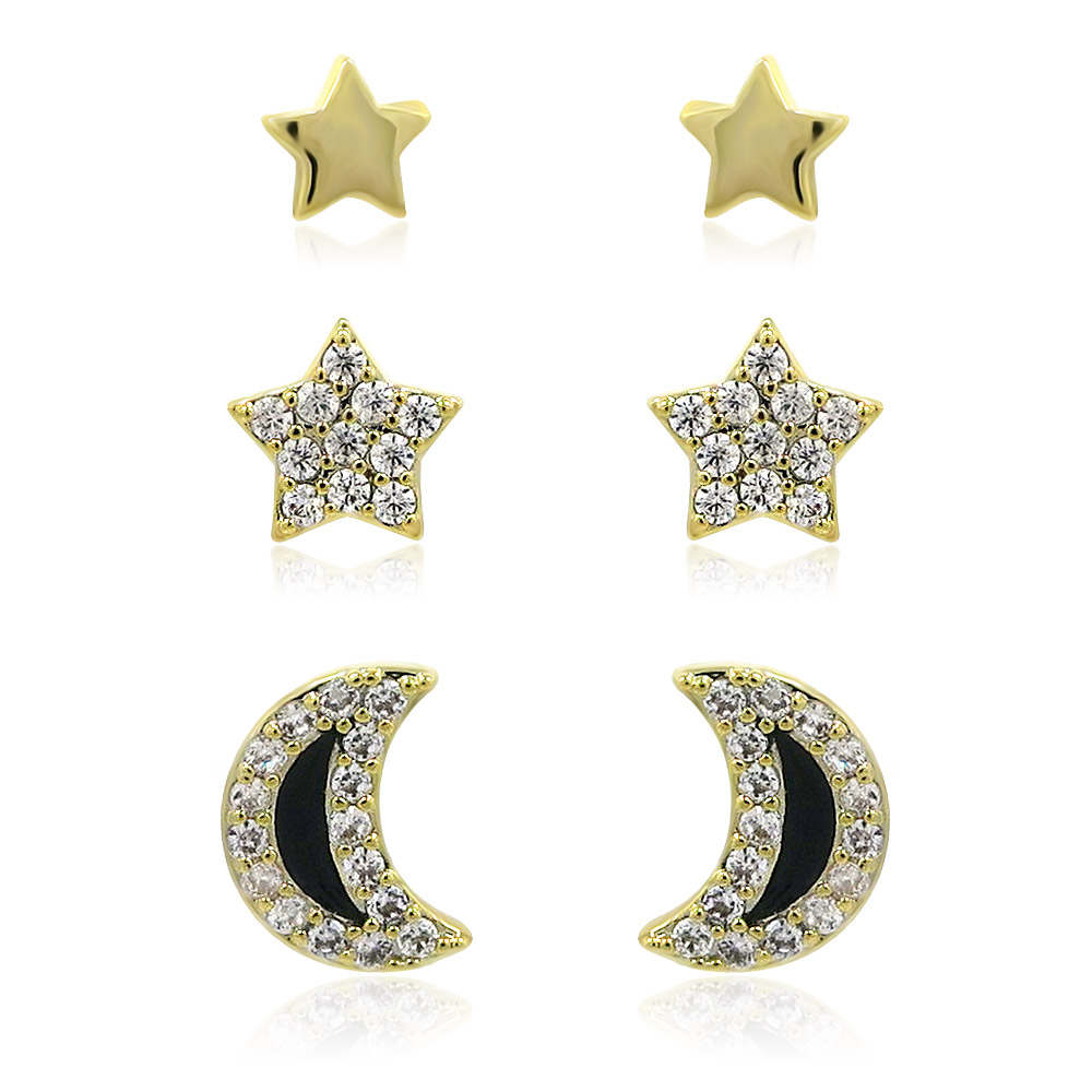 3 In 1 For Minimal Star Moon Studs Earrings Supplier| JR Fashion ...