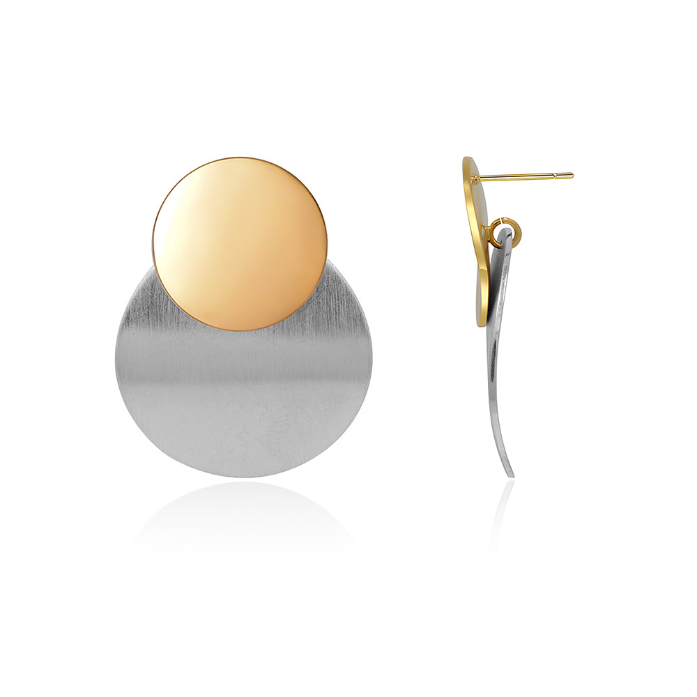 Two Tone Polished Geometric Round Discs Earrings Bulk Jewelry | JR ...