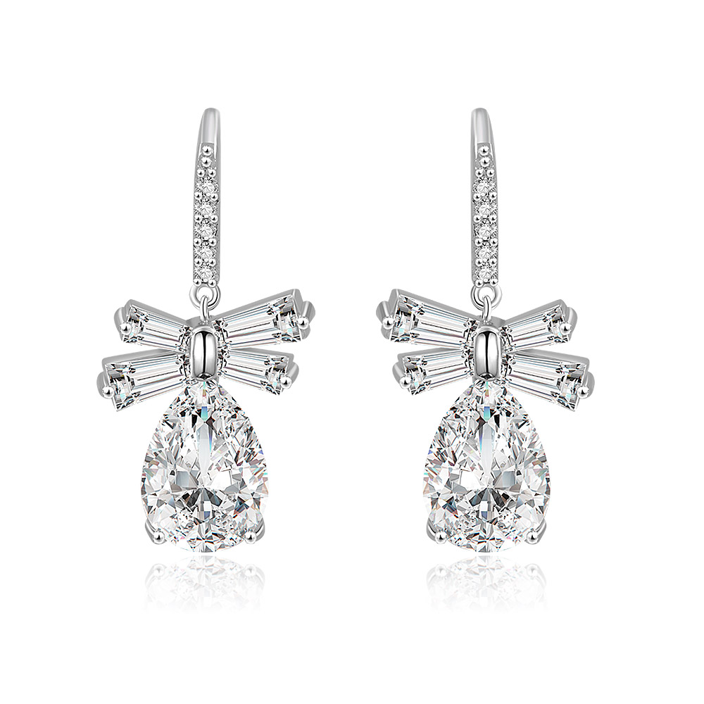 White CZ Oval Drop Bow Earrings Wholesale Body Jewelry | JR Fashion ...