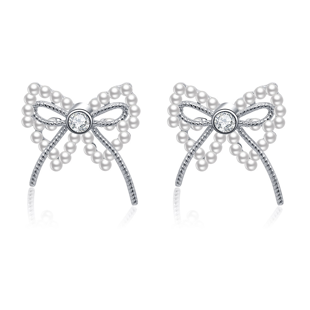 Pearl Ribbon Bow Pierced Earrings wholesaler | JR Fashion Accessories