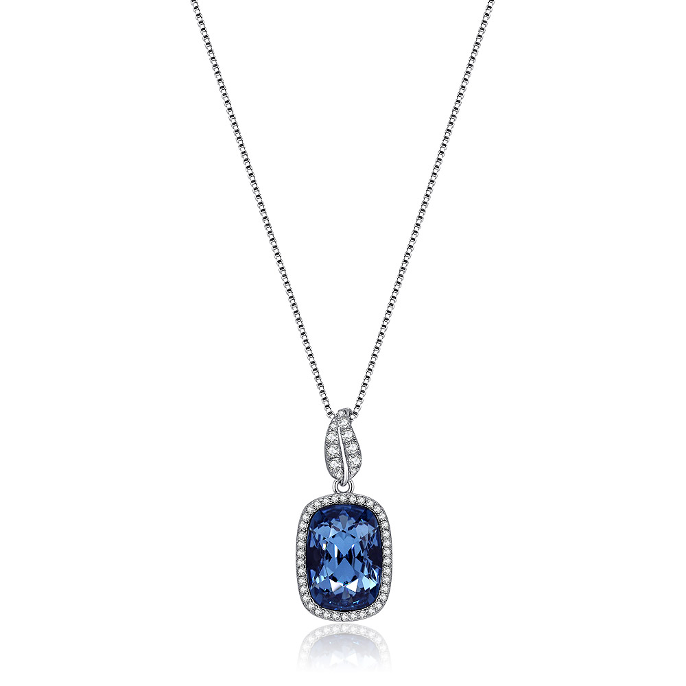 Blue Swarovski Crystal Rectangle Drop Necklace Wholesale | JR Fashion ...