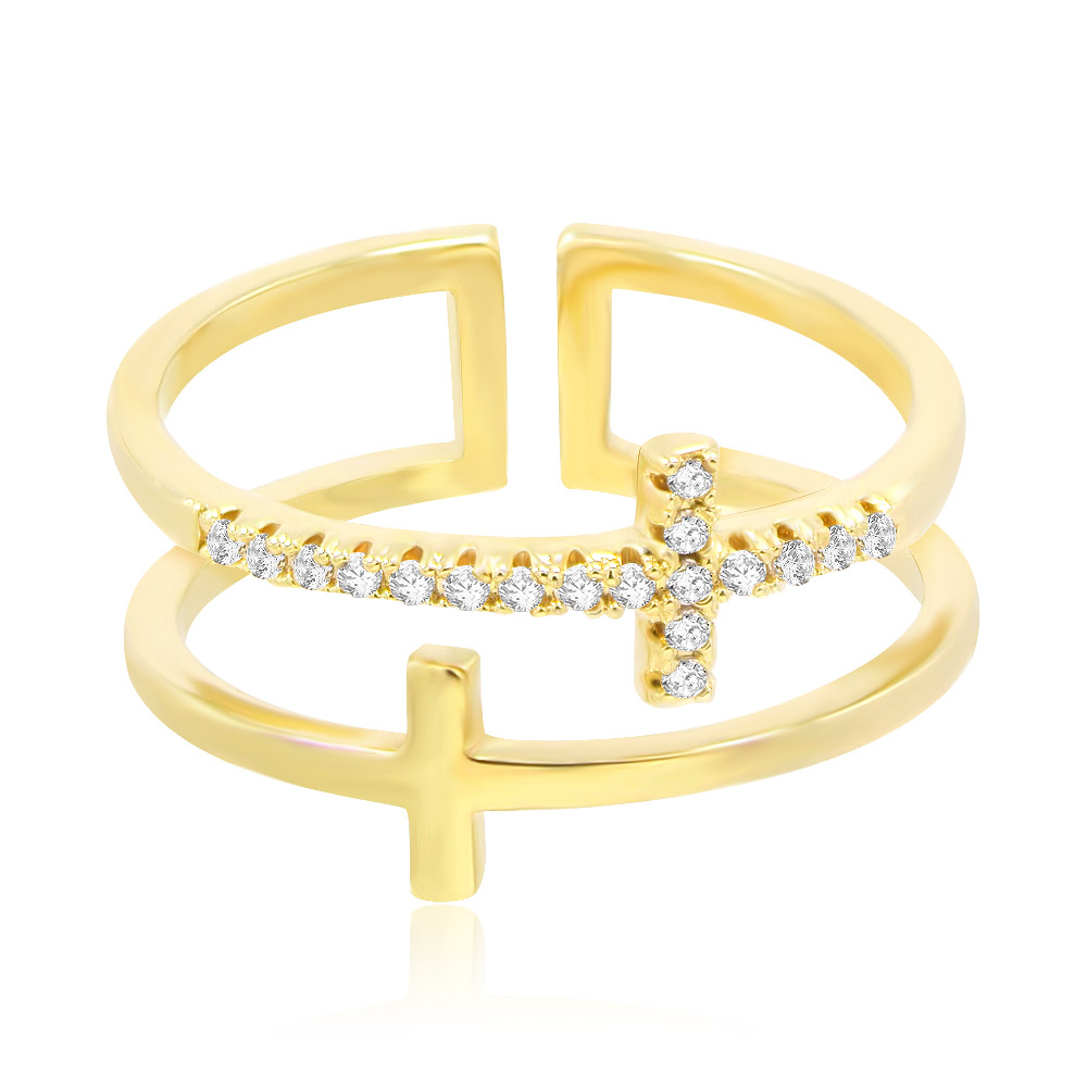 14K Yellow Gold 0.27-carat Diamond Cross Ring 11007130 | Shin Brothers*
