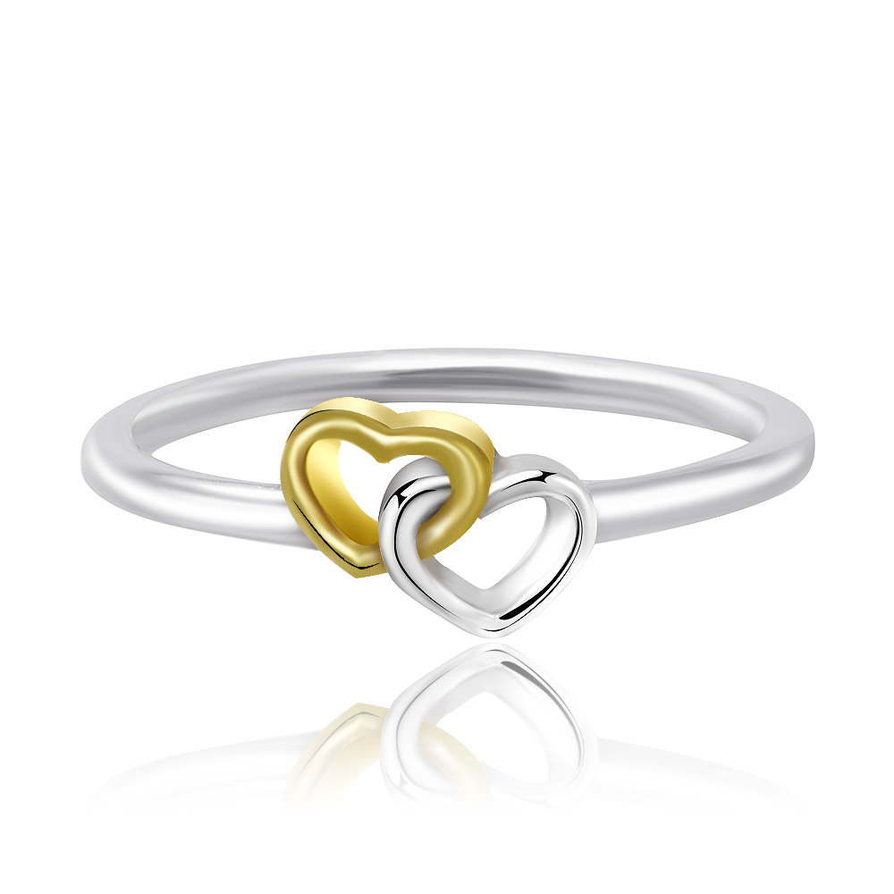 stainless steel heart to heart 2 tone engagement ring