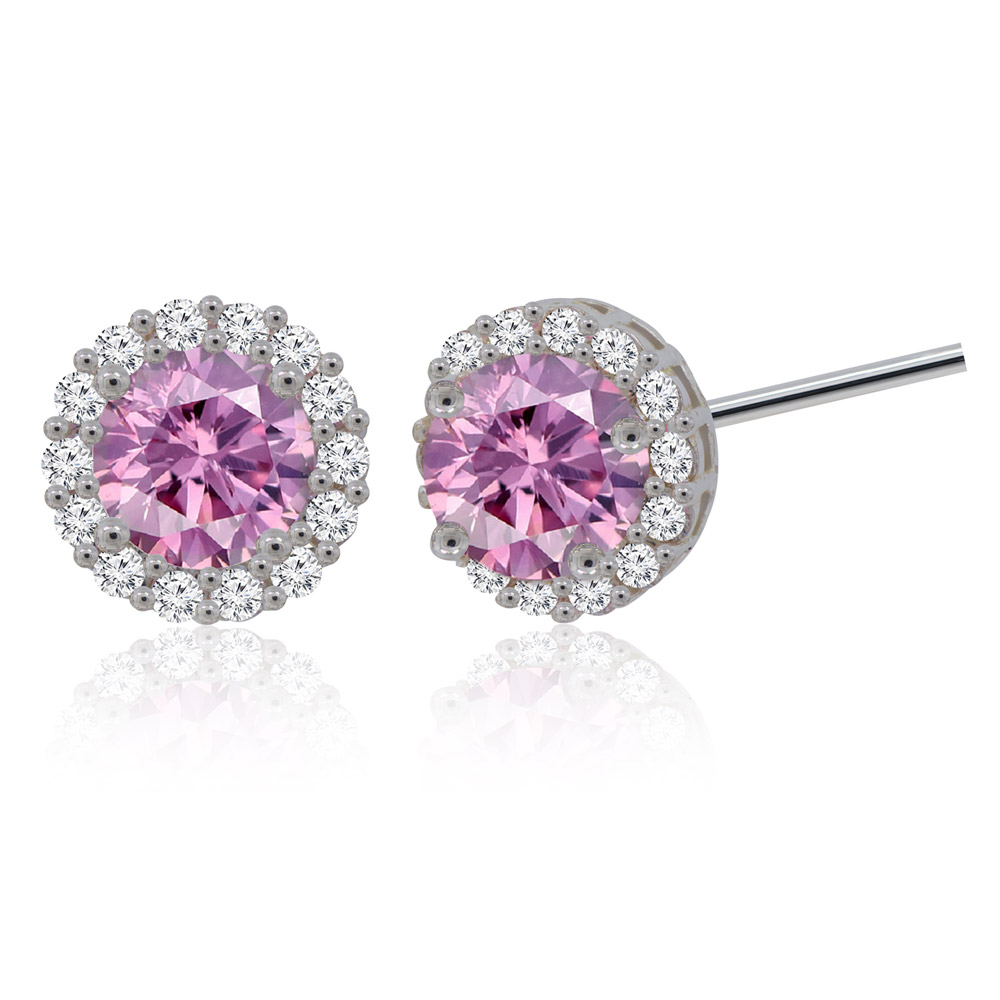 Silver Plated Pink Round Stud Earrings Exporter | JR Fashion Accessories