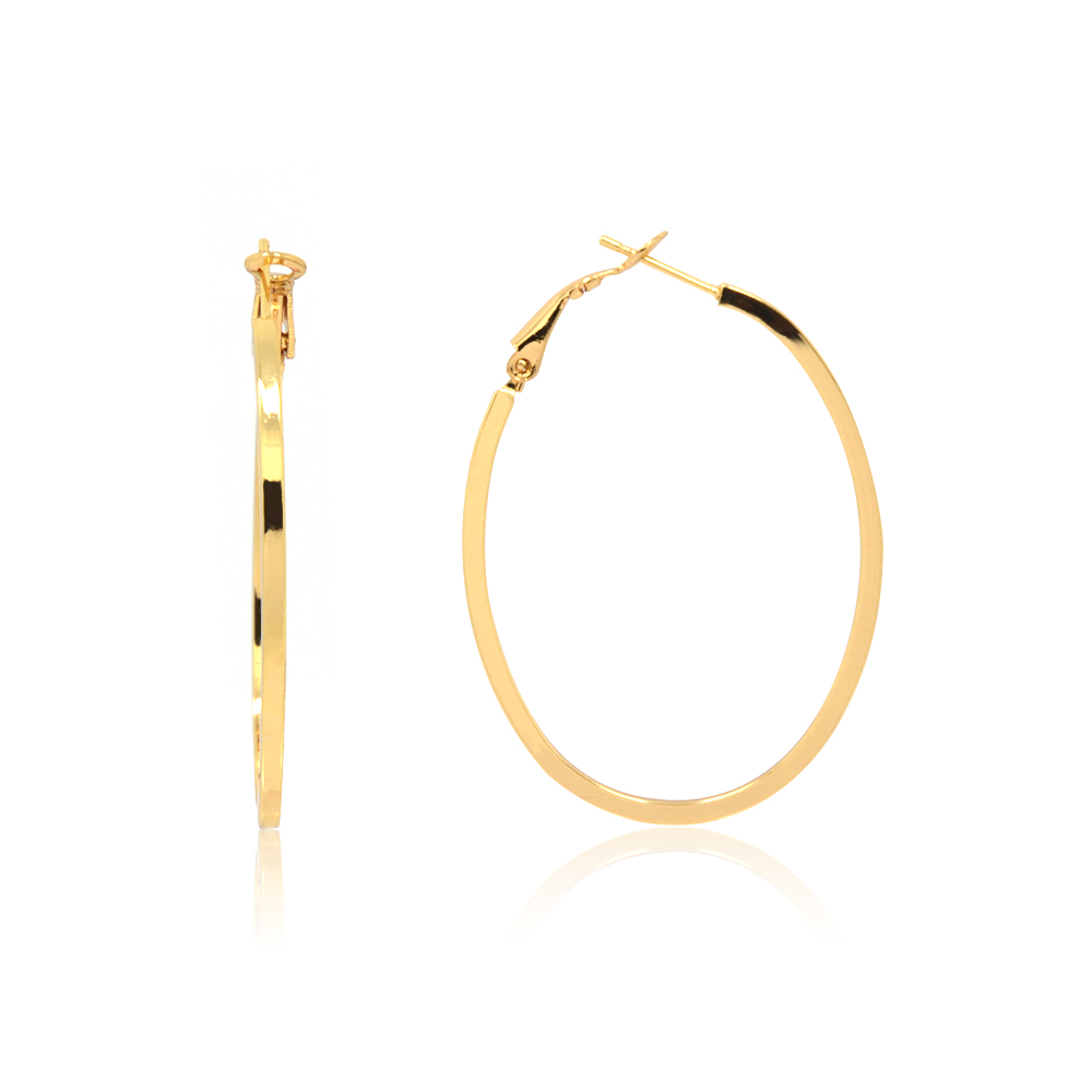 Gold Polished Oval Hoop Earrings